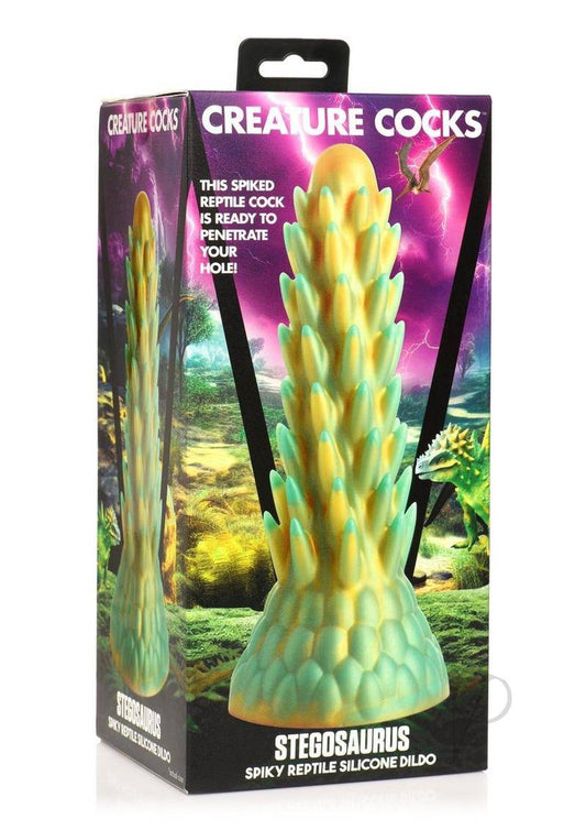 Stegosaurus Spiky Reptile Silicone Dildo - Teal/Gold - Chambre Rouge