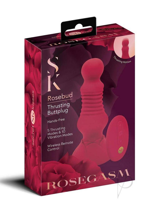 Remote Control Thrusting Rechargeable Silicone Rosebud Buttplug - Red - Chambre Rouge