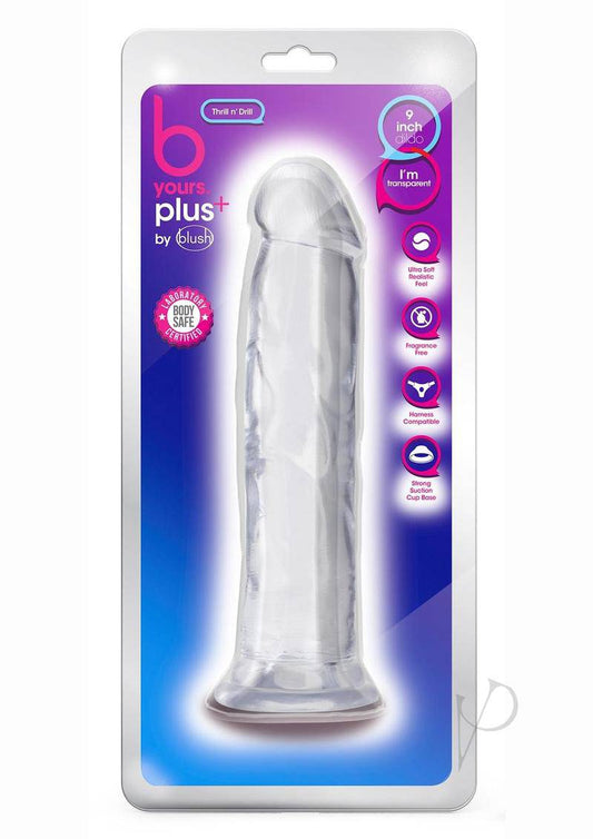 B Yours Plus Thrill n' Drill Realistic Dildo 9in - Clear - Chambre Rouge