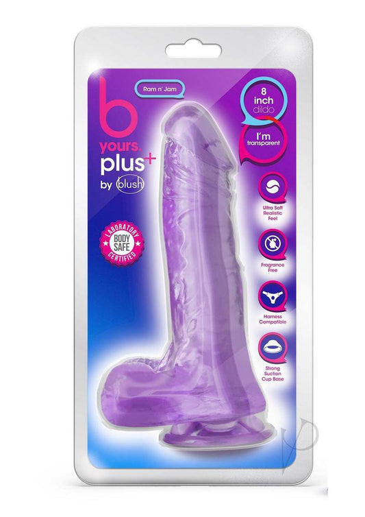 B Yours Plus Ram n' Jam Realistic Dildo with Balls 8in - Purple - Chambre Rouge