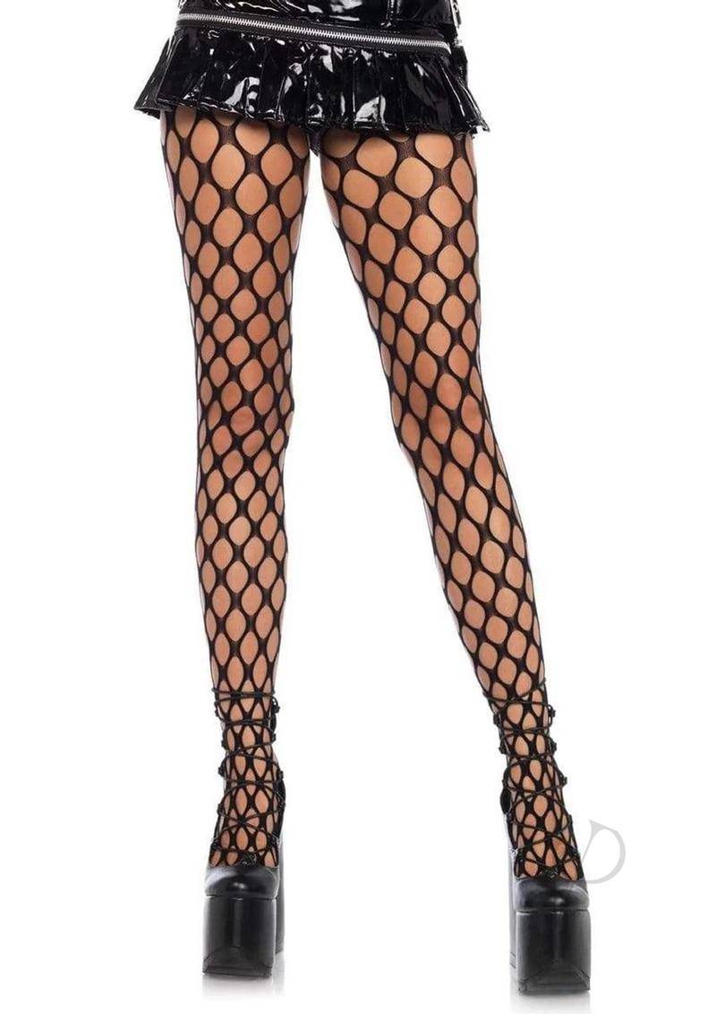 Leg Avenue Jumbo Pothole Net Tights - O/S - Black - Chambre Rouge