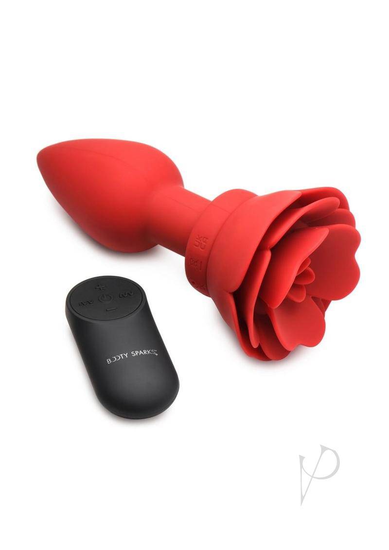 Booty Sparks 28X Rechargeable Silicone Vibrating Rose Anal Plug with Remote Control - Large - Red - Chambre Rouge