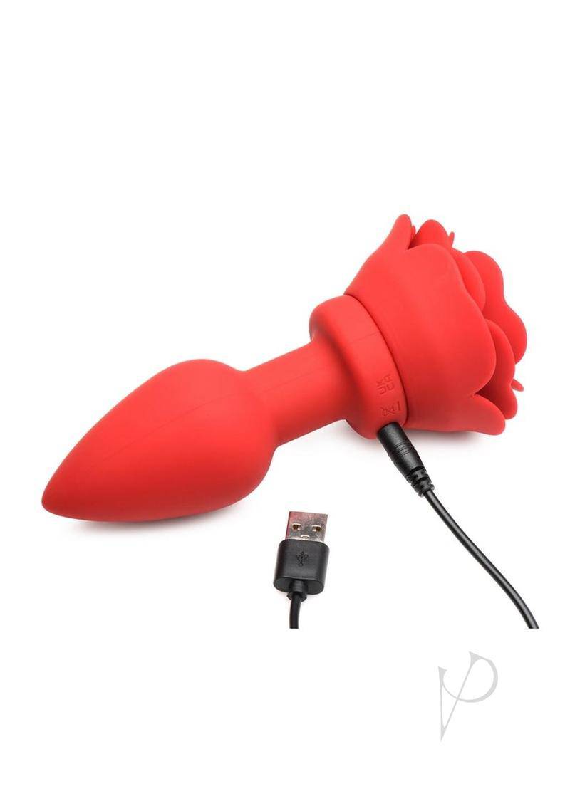 Booty Sparks 28X Rechargeable Silicone Vibrating Rose Anal Plug with Remote Control - Large - Red - Chambre Rouge