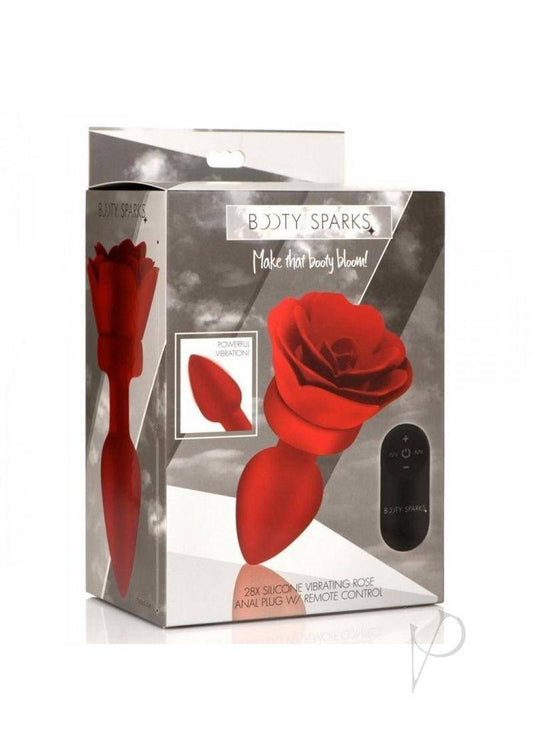 Booty Sparks 28X Rechargeable Silicone Vibrating Rose Anal Plug with Remote Control - Medium - Red - Chambre Rouge