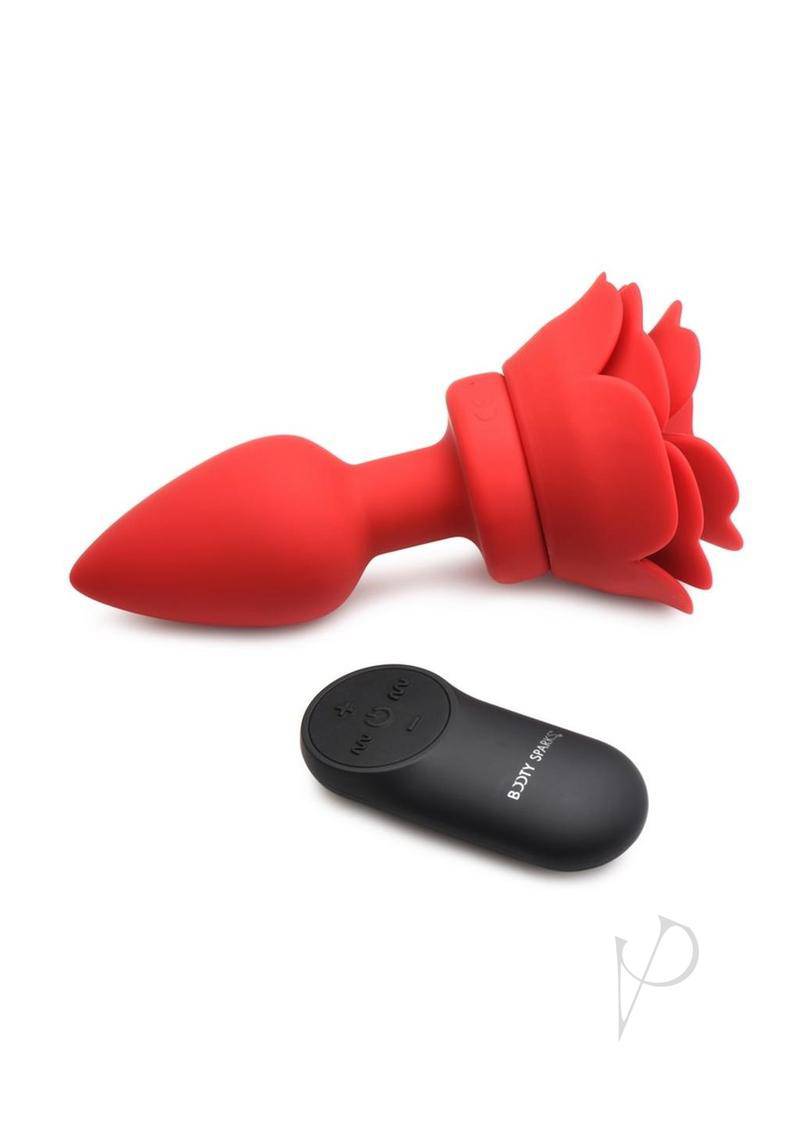 Booty Sparks 28X Rechargeable Silicone Vibrating Rose Anal Plug with Remote Control - Medium - Red - Chambre Rouge