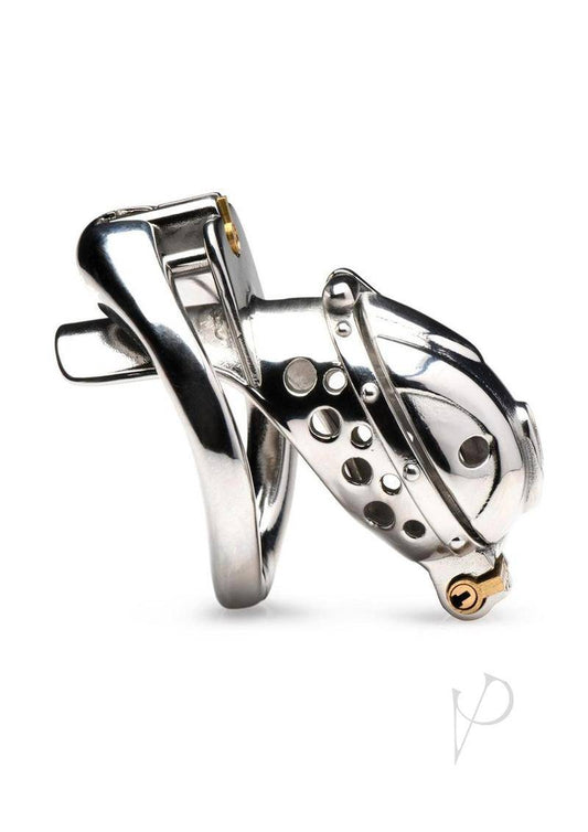 Master Series Entrapment Deluxe Locking Chastity Cage - Silver - Chambre Rouge