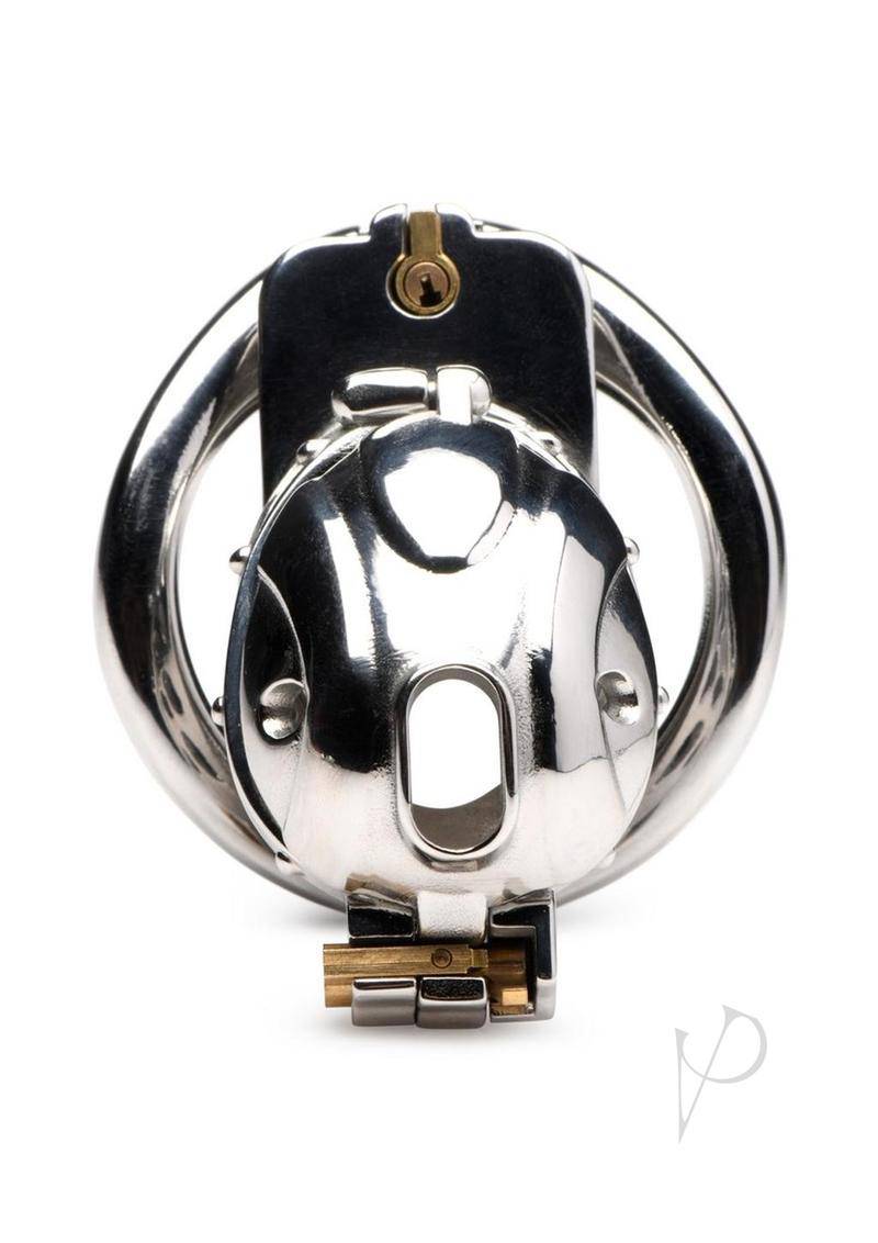 Master Series Entrapment Deluxe Locking Chastity Cage - Silver - Chambre Rouge