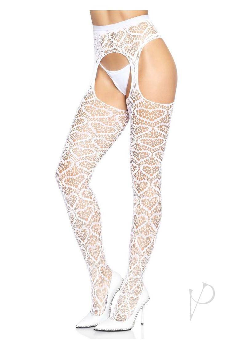 Leg Avenue Heart Net Suspender Hose - O/S - White - Chambre Rouge