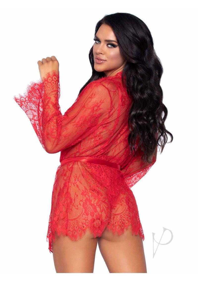 Leg Avenue Floral Lace Teddy with Adjustable Straps- Medium - Red - Chambre Rouge