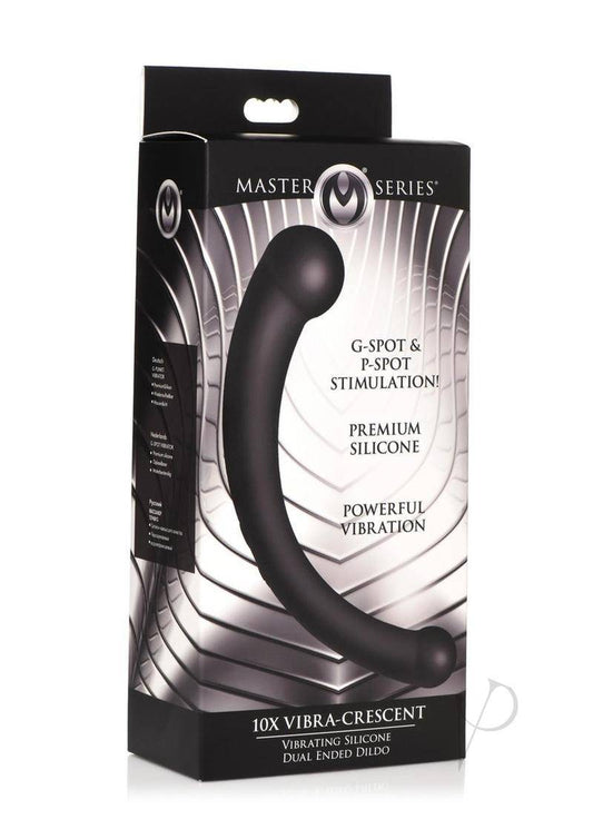 Master Series 10X Vibra-Crescent Rechargeable Silicone Vibrating Dual Ended Dildo - Black - Chambre Rouge