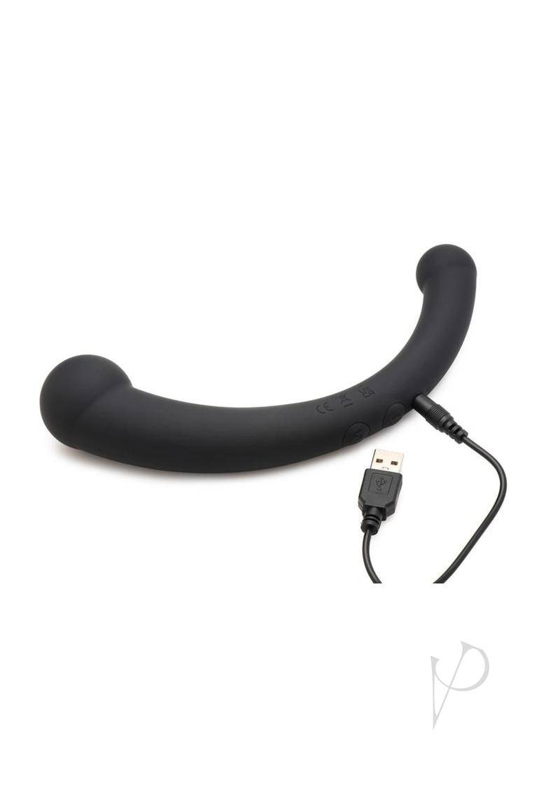 Master Series 10X Vibra-Crescent Rechargeable Silicone Vibrating Dual Ended Dildo - Black - Chambre Rouge