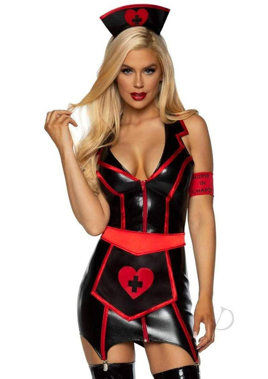 Naughty Nurse (4 Piece) - Medium - Black/Red - Chambre Rouge