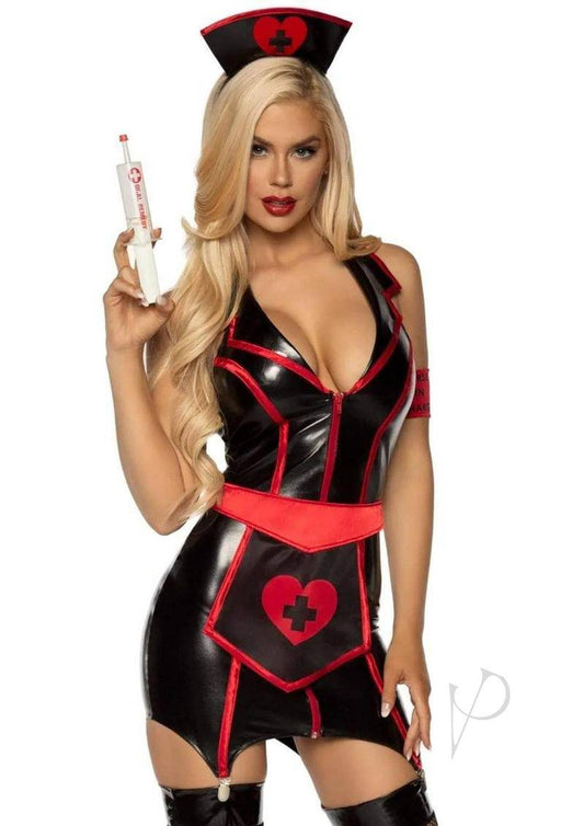 Naughty Nurse (4 Piece) - Large - Black/Red - Chambre Rouge