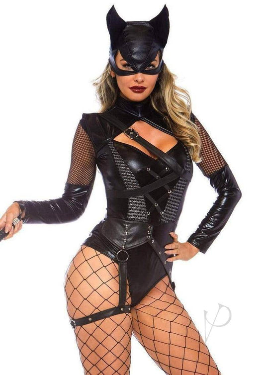 Villainess Vixen Spandex Strappy Bodysuit (2 Piece) - Large - Black - Chambre Rouge