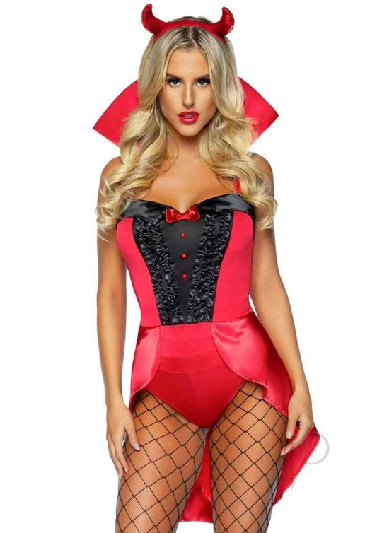 Devilish Darling Tux and Tails Bodysuit  (3 Piece) - Large - Red - Chambre Rouge