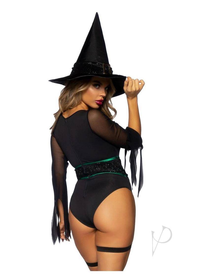 Broomstick Babe Bodysuit (2 Piece) - Medium - Black - Chambre Rouge