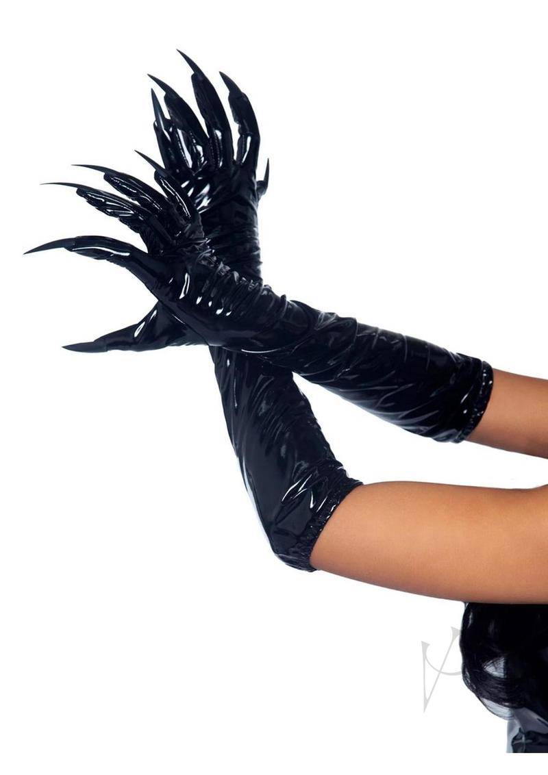 Leg Avenue Vinyl Claw Gloves - Small - Black - Chambre Rouge