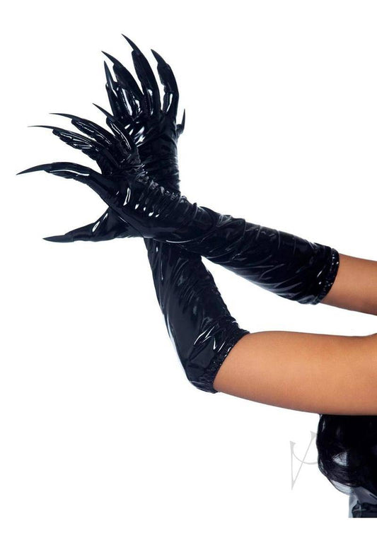 Leg Avenue Vinyl Claw Gloves - Medium - Black - Chambre Rouge