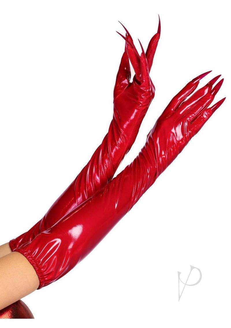 Leg Avenue Vinyl Claw Gloves - Small - Red - Chambre Rouge