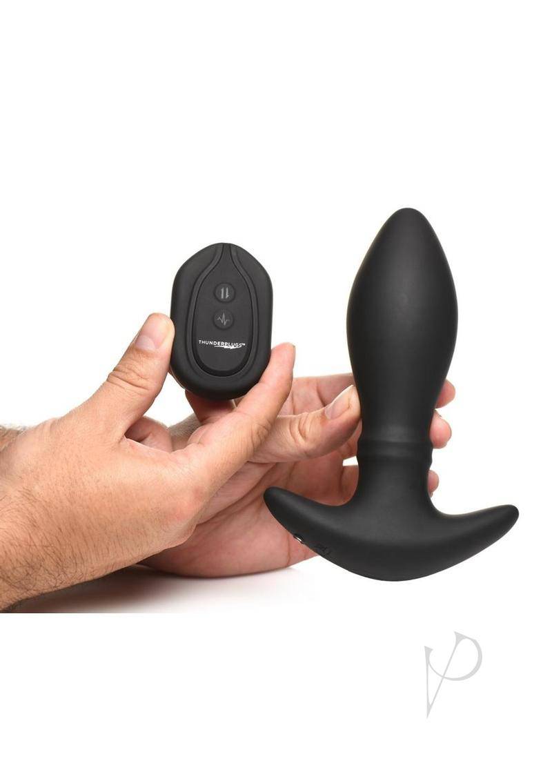 Thunder Plugs Rim Slide 7x Sliding Ring Silicone Rechargeable Butt Plug with Remote Control - Black - Chambre Rouge