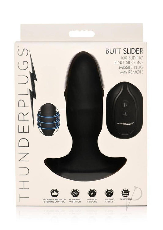 Thunder Plug Butt Slider 7x Sliding Ring Silicone Rechargeable Missle Plug with Remote Control - Black - Chambre Rouge