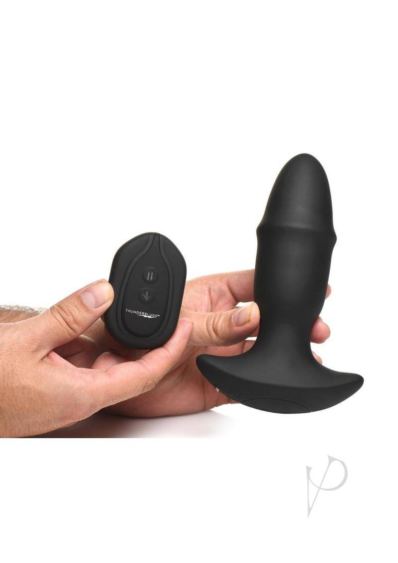 Thunder Plug Butt Slider 7x Sliding Ring Silicone Rechargeable Missle Plug with Remote Control - Black - Chambre Rouge