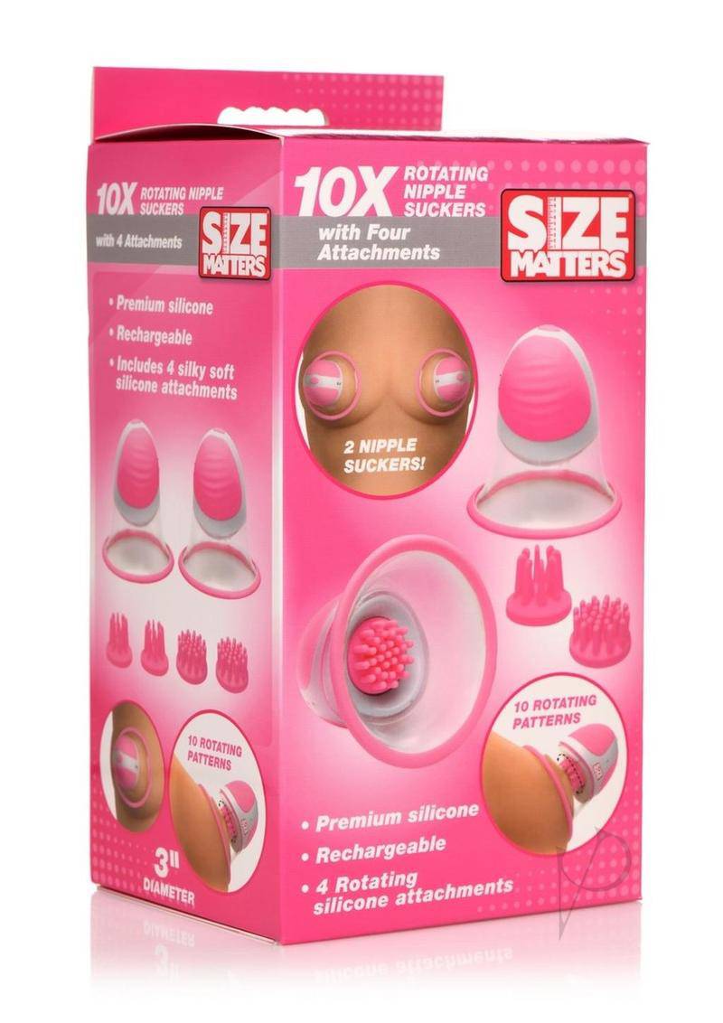 10X Rotating Silicone Nipple Suckers with 4 Attachments - Pink/White - Chambre Rouge