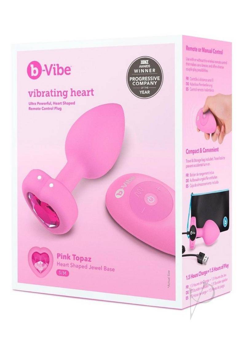 Vibrating Heart Shape Jewel Rechargeable Silicone Anal Plug with Remote - Small/Medium - Pink - Chambre Rouge