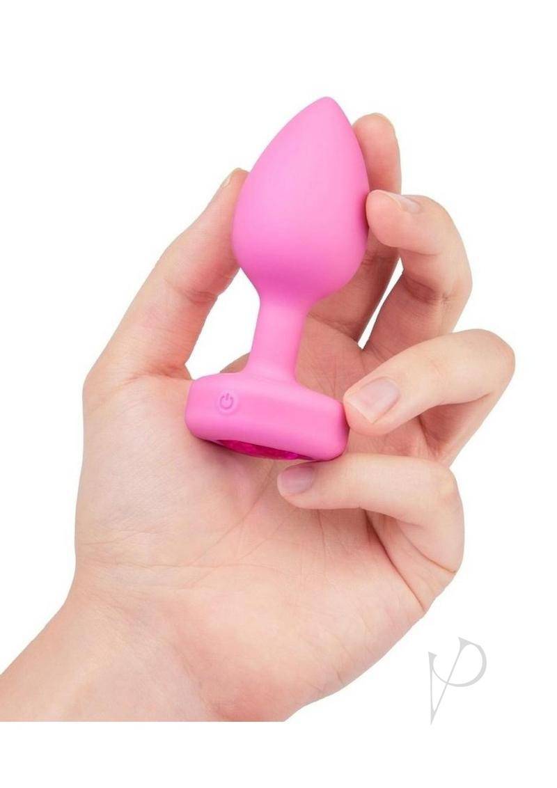 Vibrating Heart Shape Jewel Rechargeable Silicone Anal Plug with Remote - Small/Medium - Pink - Chambre Rouge