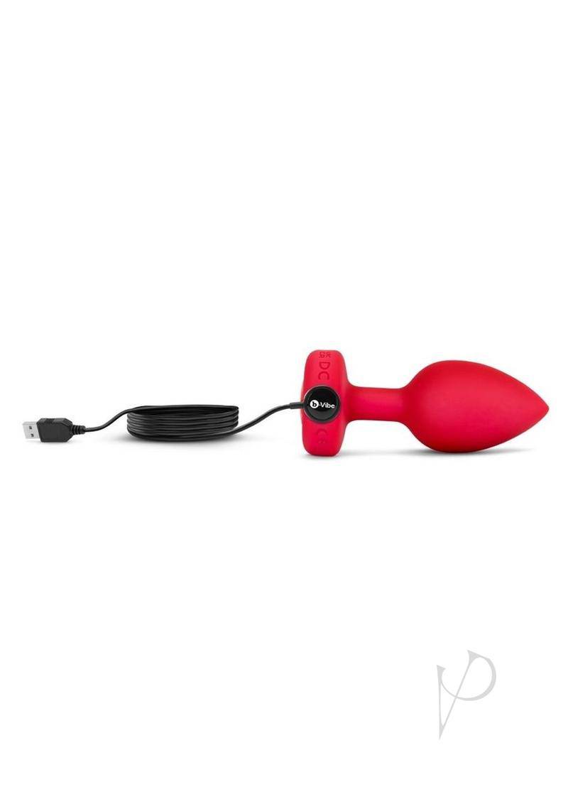 Vibrating Heart Shape Jewel Rechargeable Silicone Anal Plug with Remote - Medium/Large - Red - Chambre Rouge