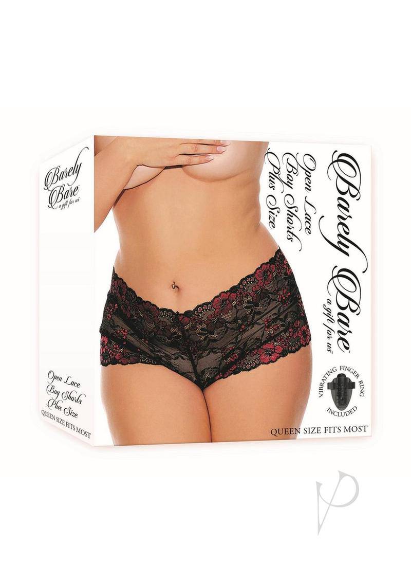 Open Lace Boy Shorts - Plus Size - Black - Chambre Rouge