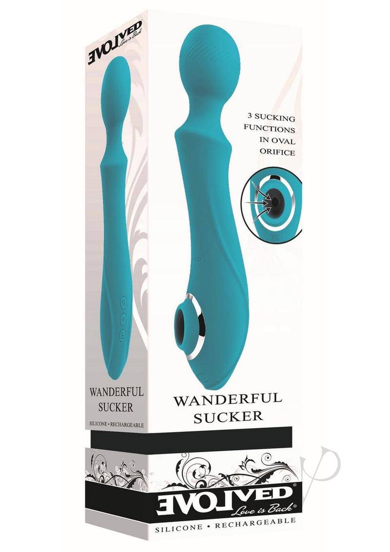 Wanderful Sucker Rechargeable Silicone Bodywand and Clitoral Stimulator - Teal - Chambre Rouge