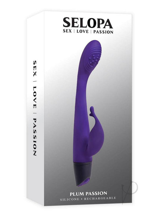 Selopa Plum Passion Rechargeable Silicone Vibrator with Clitoral Stimulator - Purple - Chambre Rouge