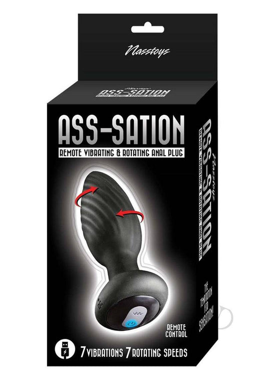 Ass-Sation Remote Vibrating & Rotating Rechargeable Silicone Anal Plug - Black - Chambre Rouge