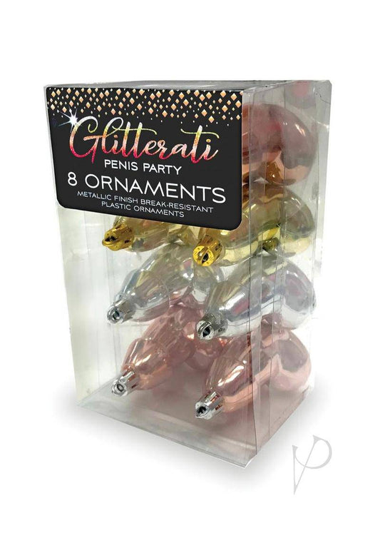 Glitterati Metallic Penis Ornaments (8 Pack) - Gold/Silver/Rose Gold - Chambre Rouge