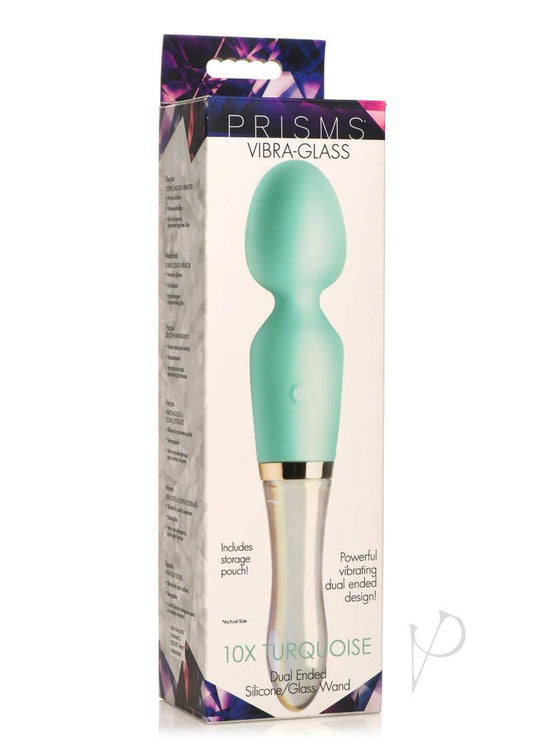 Prisms Vibra-Glass 10X Dual End Rechargeable Silicone Glass Wand - Turquoise - Chambre Rouge