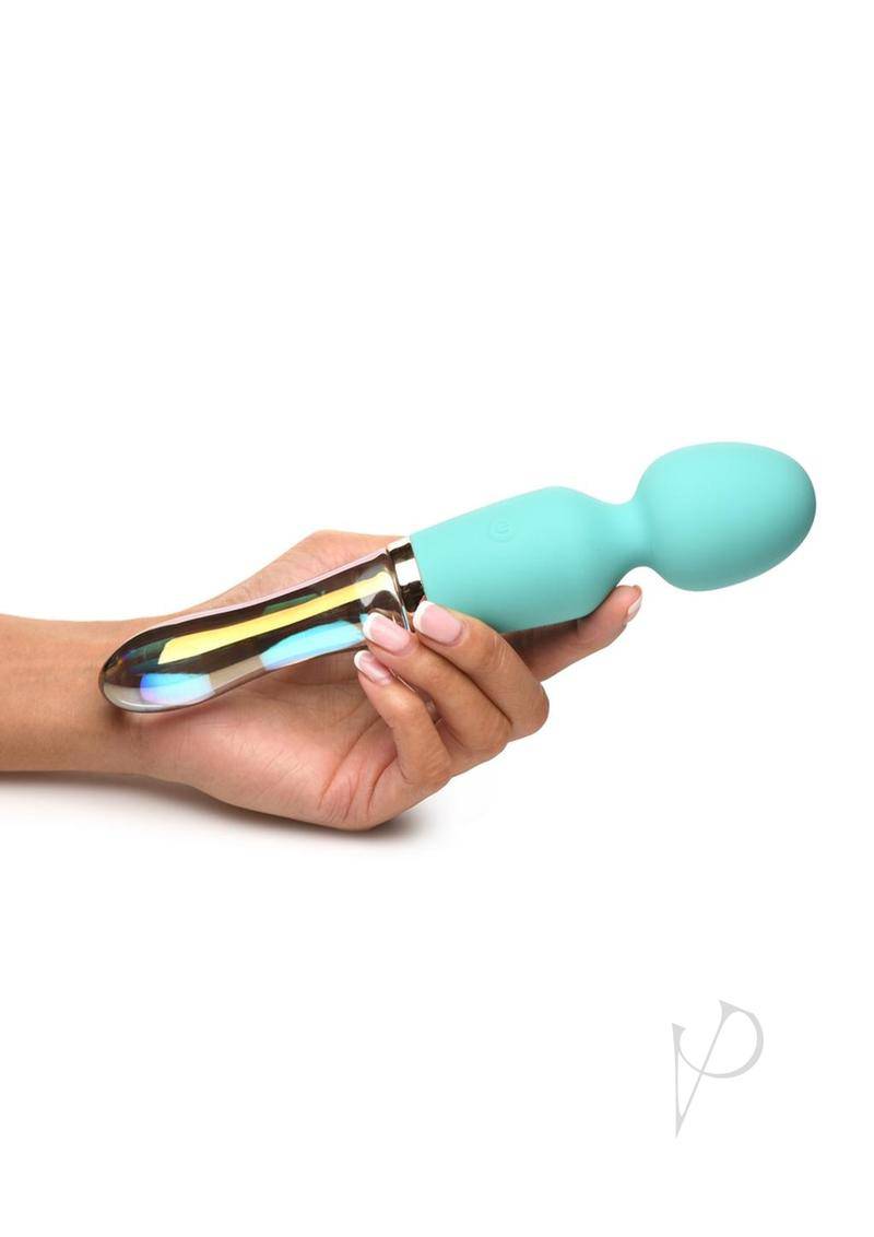 Prisms Vibra-Glass 10X Dual End Rechargeable Silicone Glass Wand - Turquoise - Chambre Rouge