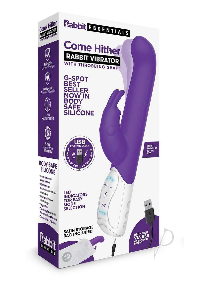 Rabbit Essentials Silicone Rechargeable Come Hither G-Spot Rabbit - Purple - Chambre Rouge