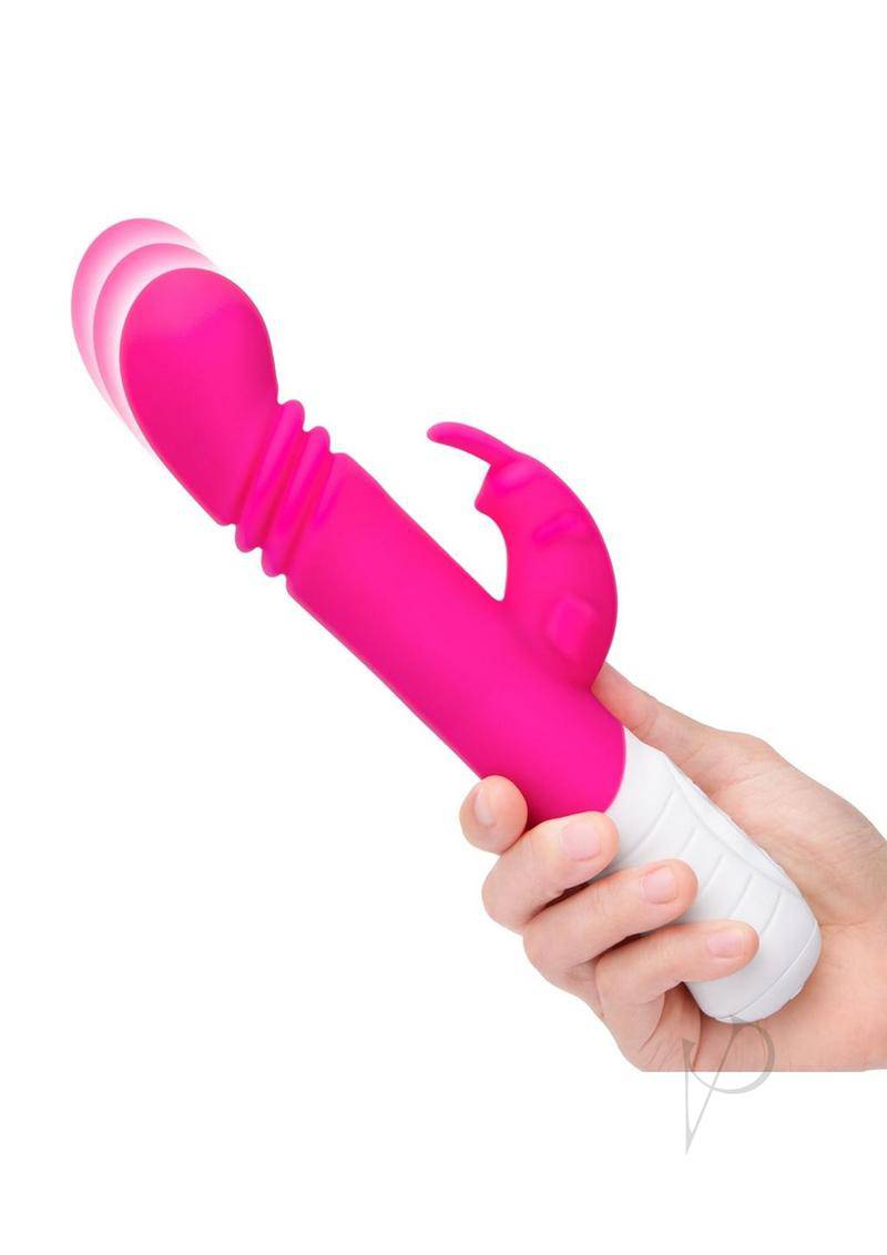 Rabbit Essentials Silicone Rechargeable Slim Shaft Thrusting G-Spot Rabbit Vibrator - Pink - Chambre Rouge