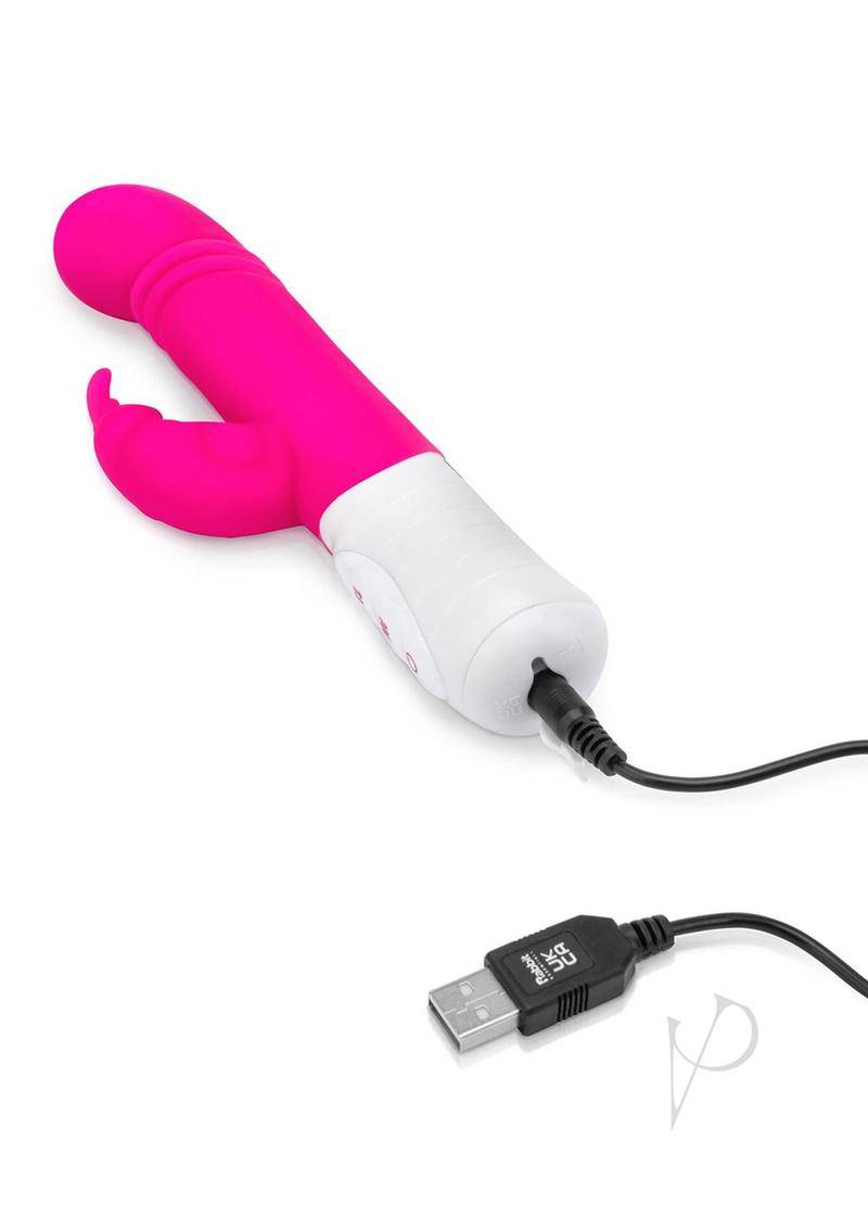 Rabbit Essentials Silicone Rechargeable Slim Shaft Thrusting G-Spot Rabbit Vibrator - Pink - Chambre Rouge