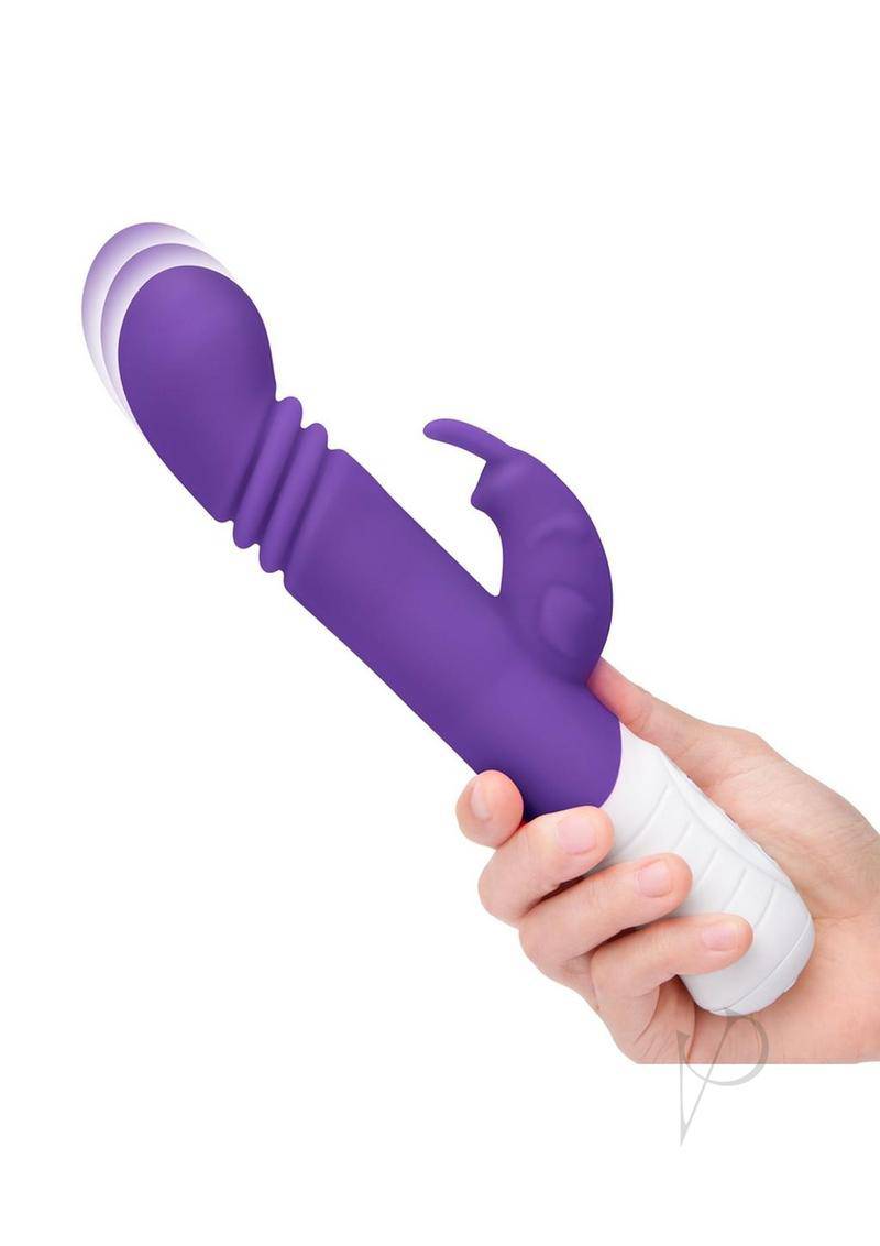 Rabbit Essentials Silicone Rechargeable Slim Shaft Thrusting G-Spot Rabbit Vibrator - Purple - Chambre Rouge