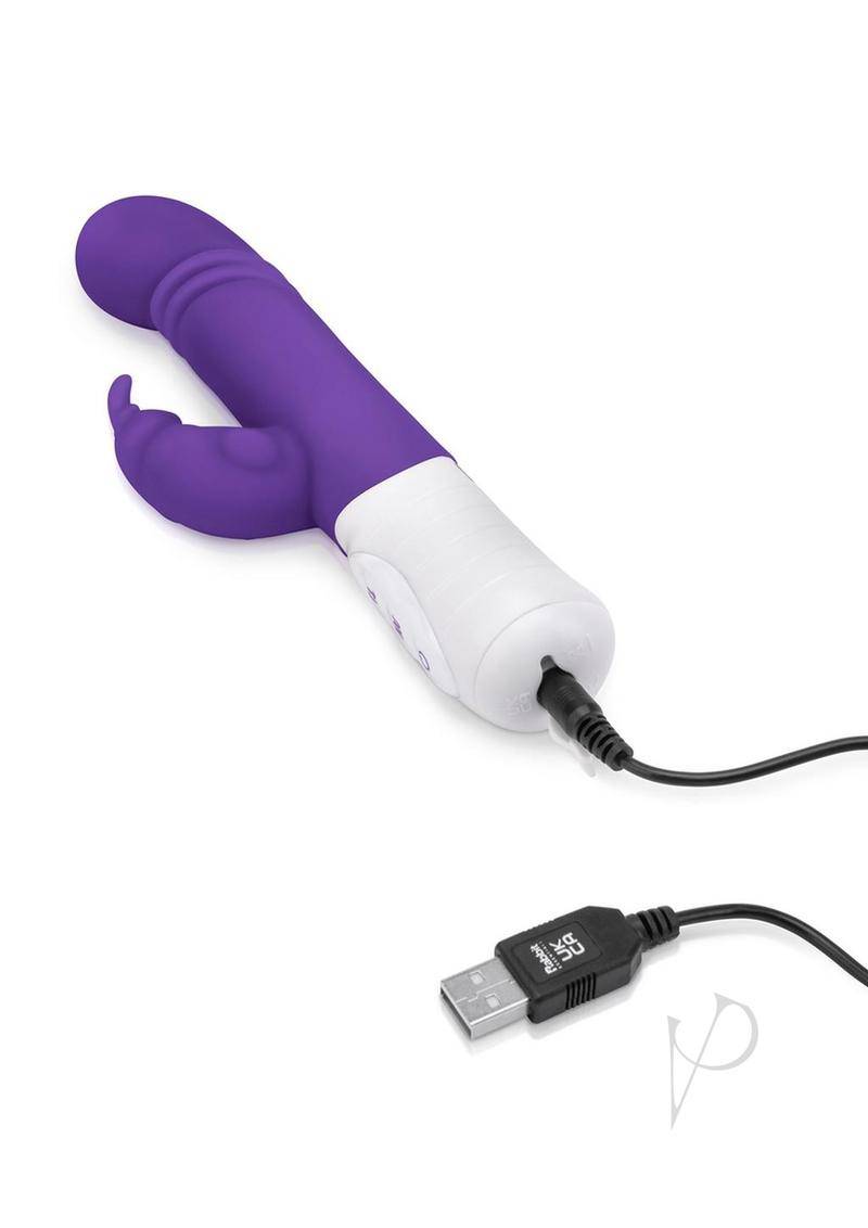 Rabbit Essentials Silicone Rechargeable Slim Shaft Thrusting G-Spot Rabbit Vibrator - Purple - Chambre Rouge