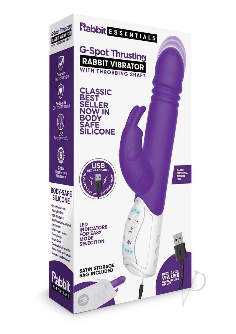 Rabbit Essentials Silicone Rechargeable G-Spot Thrusting Rabbit Vibrator - Purple - Chambre Rouge