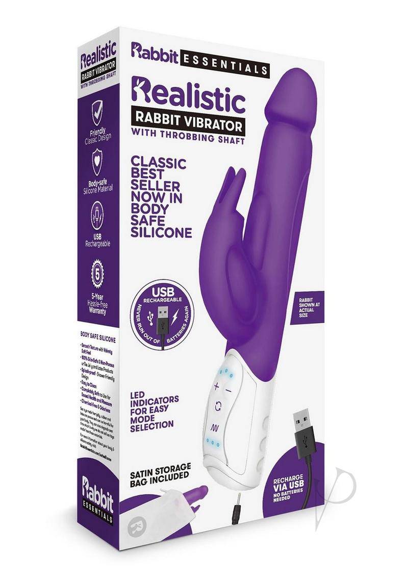 Rabbit Essentials Rechargeable Silicone Realistic Rabbit - Purple - Chambre Rouge