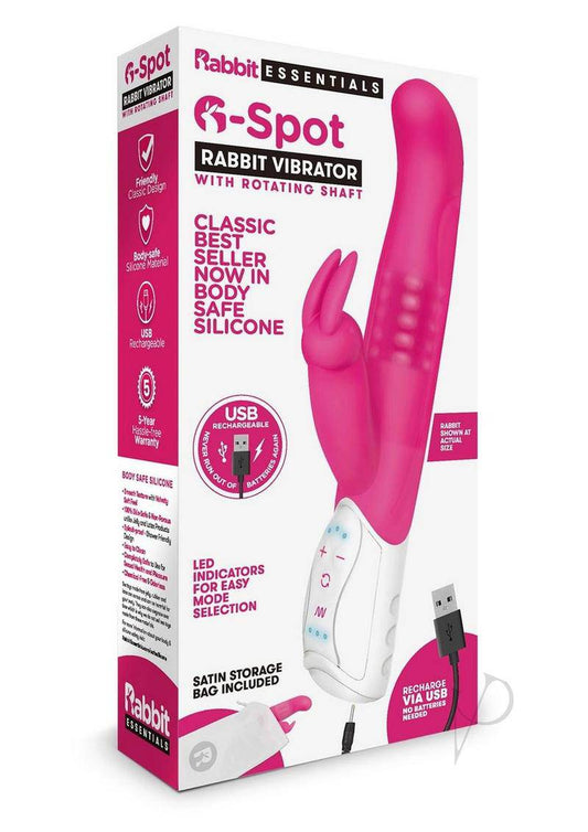 Rabbit Essentials Silicone Rechargeable G-Spot Rabbit Vibrator - Hot Pink - Chambre Rouge