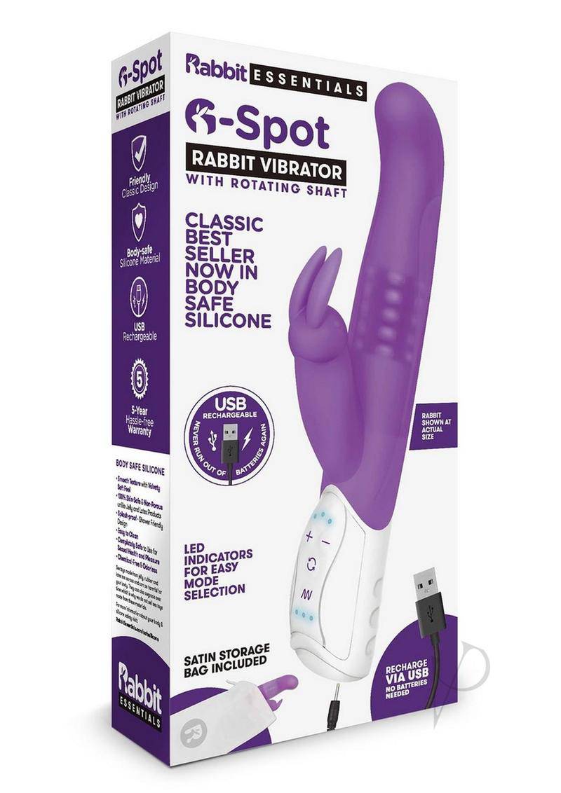 Rabbit Essentials Silicone Rechargeable G-Spot Rabbit Vibrator - Purple - Chambre Rouge