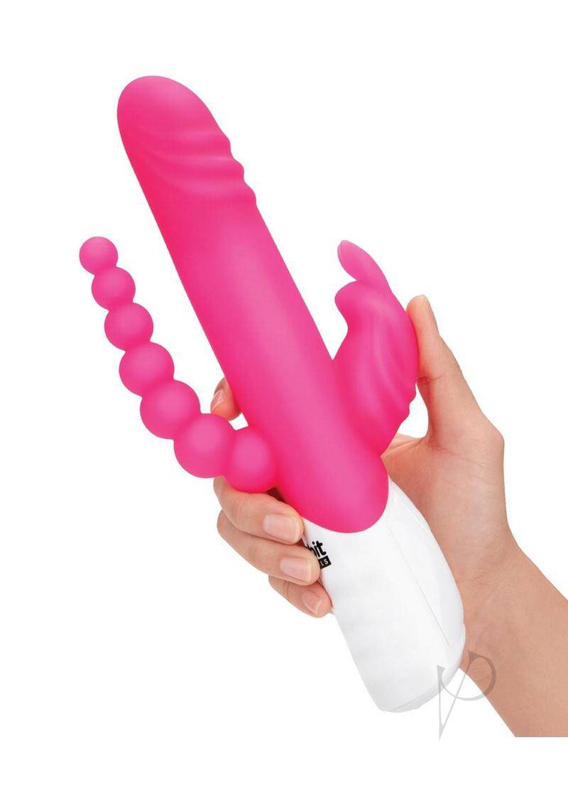 Rabbit Essential Silicone Rechargeable Double Penetration Rabbit Vibrator - Hot Pink - Chambre Rouge