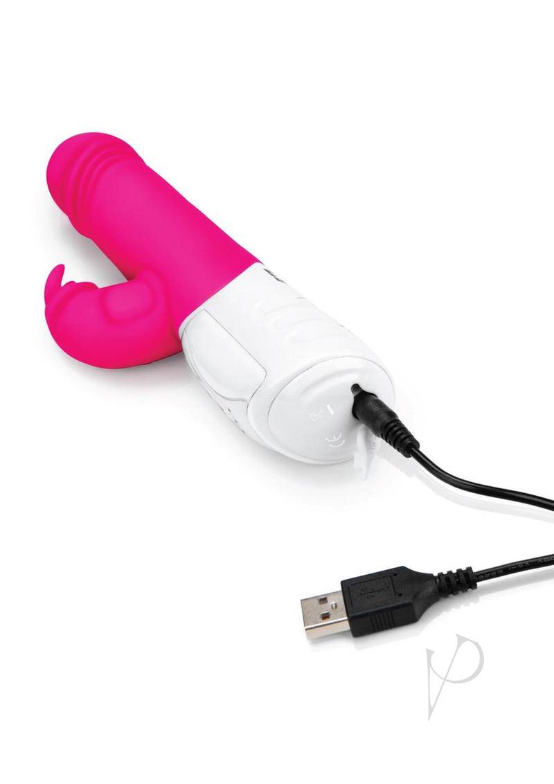 Rabbit Essentials Silicone Rechargeable Thrusting Rabbit Vibrator - Hot Pink - Chambre Rouge