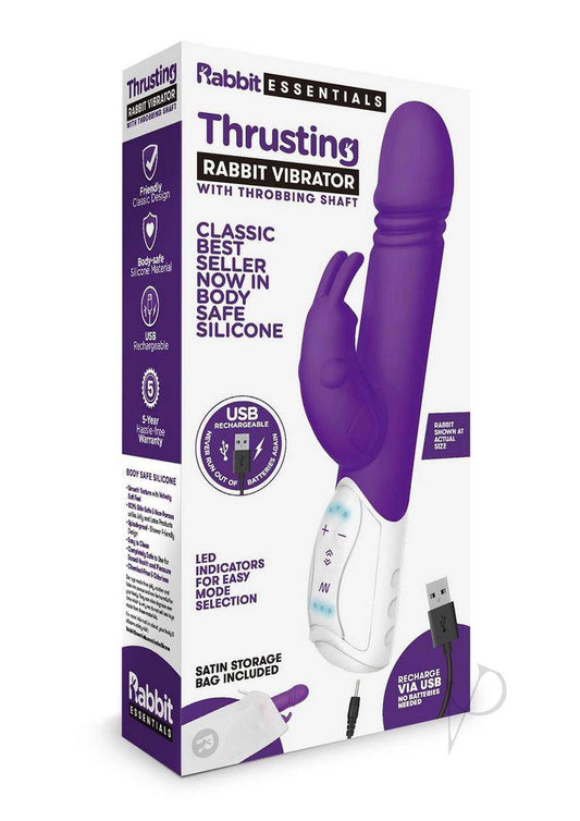 Rabbit Essentials Silicone Rechargeable Thrusting Rabbit Vibrator - Purple - Chambre Rouge