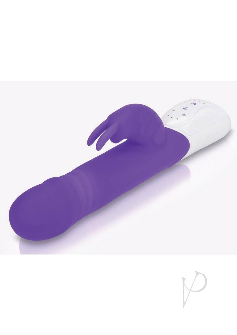 Rabbit Essentials Silicone Rechargeable Thrusting Rabbit Vibrator - Purple - Chambre Rouge